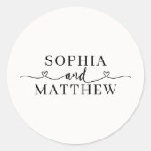 Names Script Heart Wedding Ronde Sticker (Voorkant)