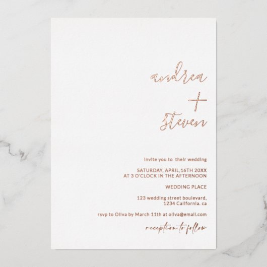 Names script het eenvoudige script roos gold folie uitnodiging (Voorkant)