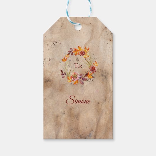  Names Thanksgiving Floral Wreath Cadeaulabel (Voorkant)