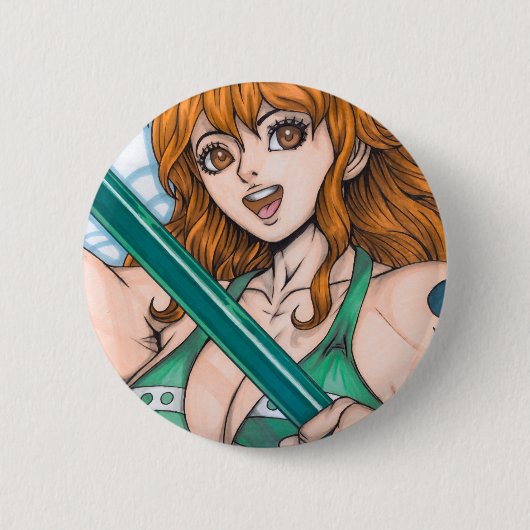 Nami ~ Kat Dief Ronde Button 5,7 Cm (Voorkant)