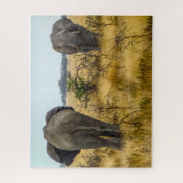 Namibië Jigzaag Puzzle - wilde olifanten in gras Legpuzzel