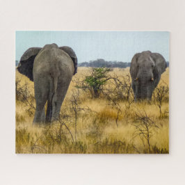Namibië Jigzaag Puzzle - wilde olifanten in gras Legpuzzel