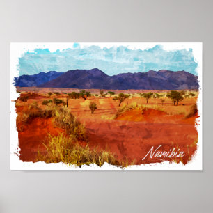 Namibië Landschap Panorama Aquarel Schilderij Poster
