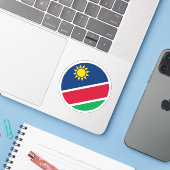 Namibië Vlag Ronde Sticker (Laptop met iPhone)