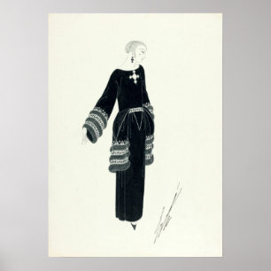 namiddag van de dress Art Deco Tekening van de er Poster
