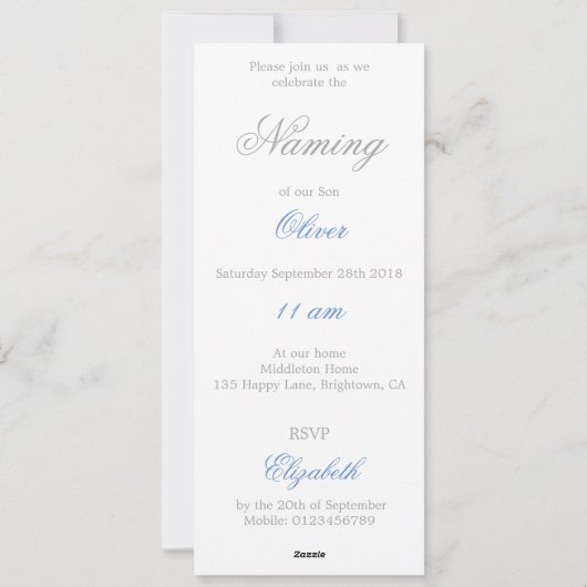 Naming Celebration Photo Baby Blue Invitation Feestdagenkaart (Achterkant)
