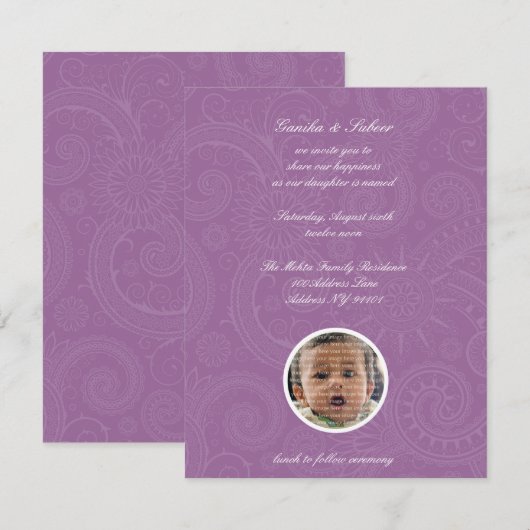 Namkaran Baby Naming-uitnodigingen Kaart (Voorkant / Achterkant)