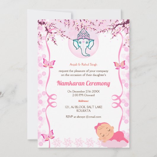 Namkaran Naming Ceremony Gouden Elementen Kaart (Voorkant)