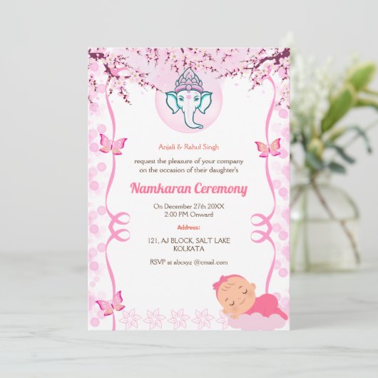 Namkaran Naming Ceremony Gouden Elementen Kaart (Staand voorkant)