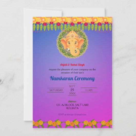 Namkaran Naming Ceremony Gouden Elementen Kaart (Voorkant)