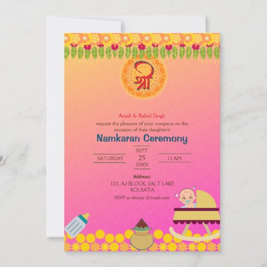 Namkaran Naming Ceremony Gouden Elementen Kaart (Voorkant)