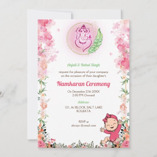 Namkaran Naming Ceremony Gouden Elementen Kaart (Voorkant)