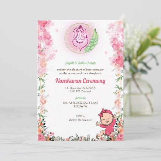 Namkaran Naming Ceremony Gouden Elementen Kaart (Staand voorkant)