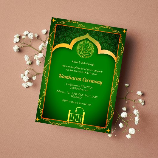 Namkaran Naming Ceremony Gouden Elementen Kaart