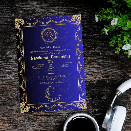 Namkaran Naming Ceremony Gouden Elementen Kaart