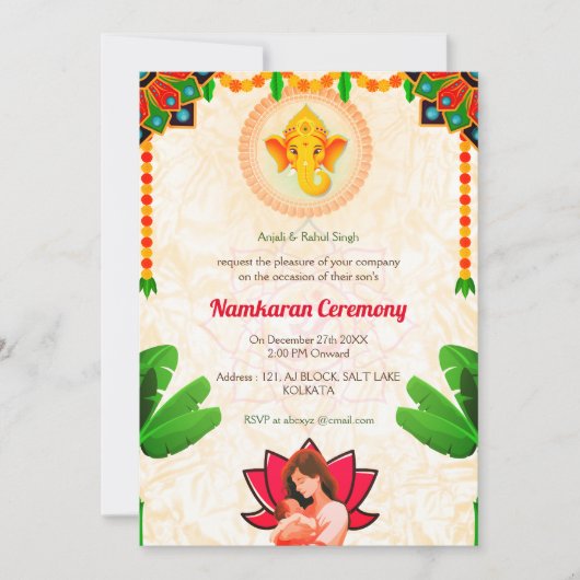 Namkaran Naming Ceremony Gouden Elementen Kaart (Voorkant)