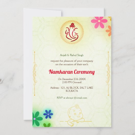 Namkaran Naming Ceremony Gouden Elementen Kaart (Voorkant)