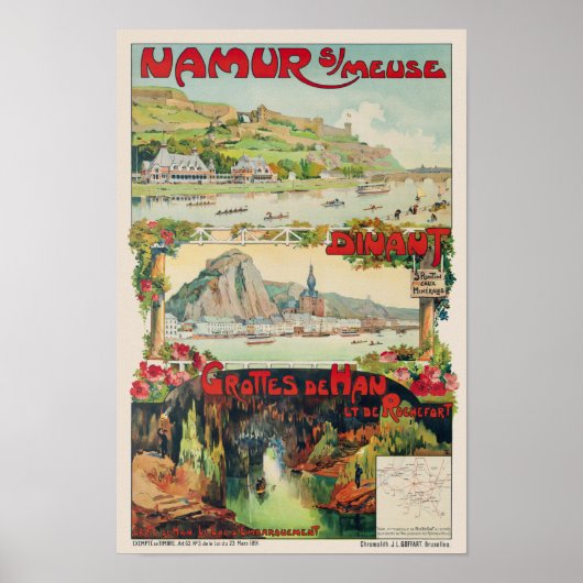 Namur sur Meuse Belgium Vintage Poster 1891 (Voorkant)