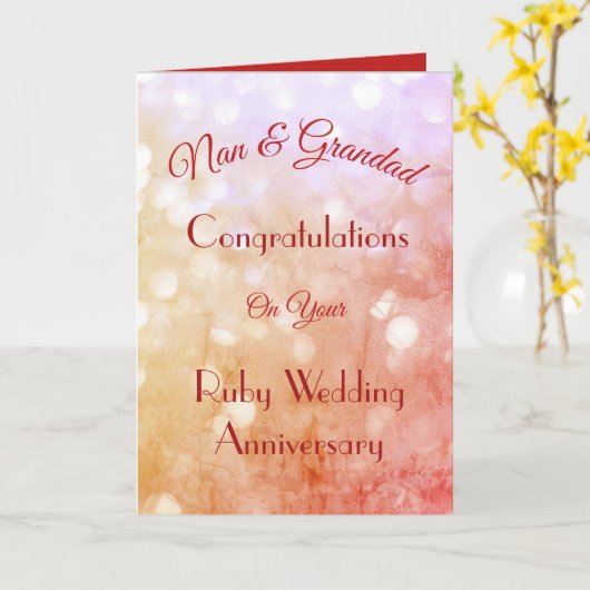 Nan & Grandad Ruby Jubileum Wenskaart. Kaart (Gele Bloem)