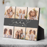 Nan Modern Hart Script Fotocollage Liefde Fotoplaat<br><div class="desc">Love you Nan: Geweldig fotocadeau voor grootouders, Valentijnsdag, Moederdag of de Feestdagen: deze moderne fotoplaat is eenvoudig aan te passen met uw 6 favoriete foto's. De onderstaande tekst kan worden gepersonaliseerd om de naam van het kind of familielid te lezen, evenals de tekst boven oma is aanpasbaar. Dit is de...</div>