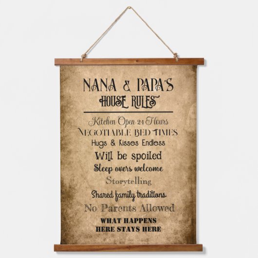 Nan & Papa House Rules Hangend Wandkleed (Voorkant)