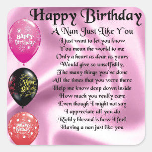 Nan Poem - Happy Birthday Vierkante Sticker