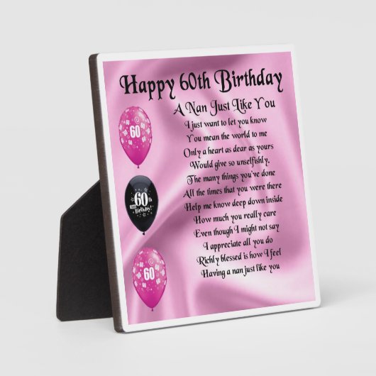 Nan Poem Plaque - 60th Birthday Fotoplaat (Voorkant)