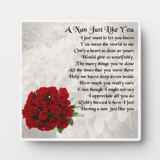 Nan Poem Plaque - Red Rose Design Fotoplaat (Voorkant)
