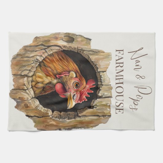 Nan & Pop's Farmhouse Cute Country Farm Chicken Theedoek (Horizontaal)