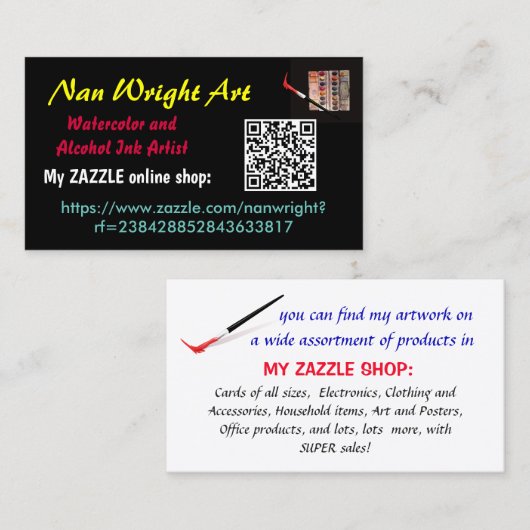 NAN WRIGHT visitekaartje voor mijn online Zazzle s (Voorkant / Achterkant)