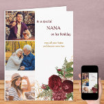 Nana 3 Foto Red Roses Birthday Kaart<br><div class="desc">Aangepaste fotoverjaardagskaart voor een speciale Nana. De formulering is redactioneel, als je NANA wilt veranderen in oma, moeder of wat je maar wilt. U kunt het bericht binnen ook uitgeven en natuurlijk 3 van uw favoriete foto's op de voorzijde toevoegen. Het ontwerp bevat rode rozen en bloemen en elegante typografie....</div>