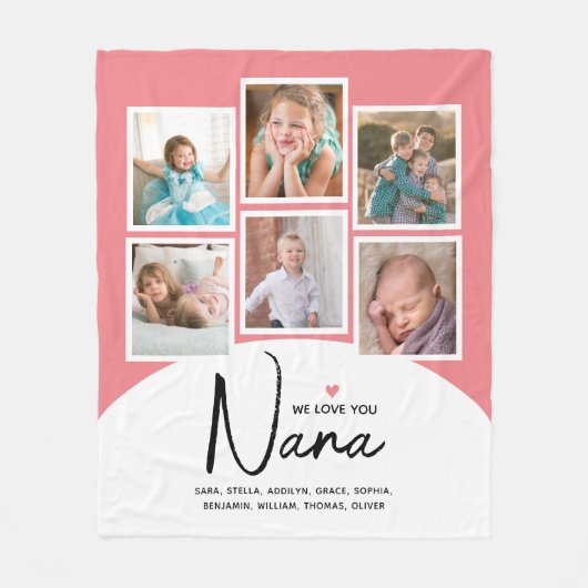 Nana 6 Fotocollage Modern Script Roze Fleece Deken (Voorkant)
