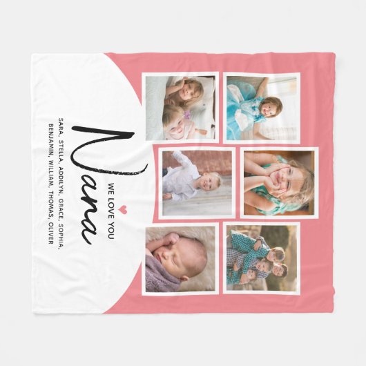 Nana 6 Fotocollage Modern Script Roze Fleece Deken (Voorkant (Horizontaal))