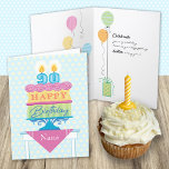 Nana 90th Birthday Cake Number Kandels Kaart<br><div class="desc">Een verjaardagskaart voor je negentigjarige Nana. "Happy Birthday" staat op elke laag van de taart met roze decoratieve ijsafzetting die ze scheidt. Een subtiele achtergrond van geel en blauw ankers het ontwerp. Heldere kleuren en een vette vormgeving geven deze verjaardag een feestelijk gevoel. Je kunt ook 'Nana' wijzigen om je...</div>