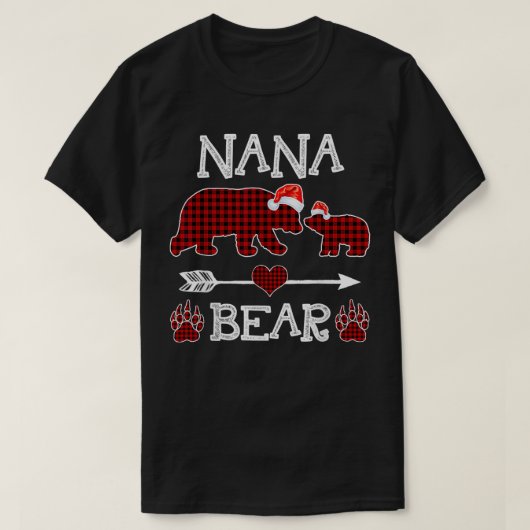 Nana Bear Christmas Pajama Red Plaid Buffalo Famil T-shirt (Design voorkant)