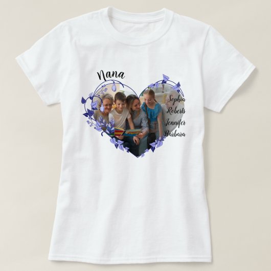 Nana bloem hart met kleinkinderen namen & foto T T-shirt (Design voorkant)