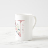 Nana Bloem Letter N Roze Glitter Shimmer Porselein Kop (Voorkant rechts)