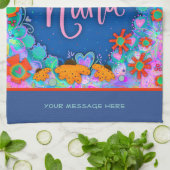 Nana Blue  Bloemenstrepen Plezier gepersonaliseerd Theedoek (Gevouwen)