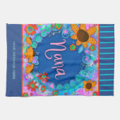 Nana Blue  Bloemenstrepen Plezier gepersonaliseerd Theedoek (Horizontaal)