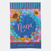 Nana Blue  Bloemenstrepen Plezier gepersonaliseerd Theedoek (Verticaal)