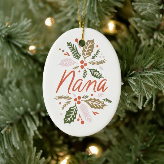 Nana Bright Holly kerstfoto Keramisch Ornament (Boom)