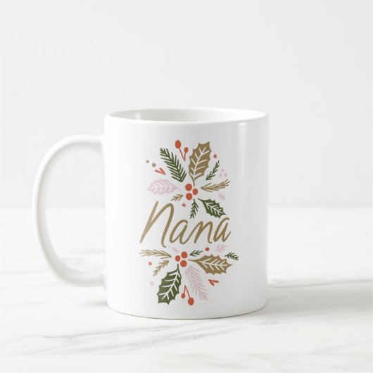 Nana Bright Holly Kerstgoud script Koffiemok (Links)