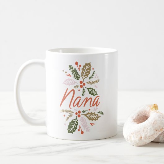 Nana Bright Holly Kerstrood script Koffiemok (Met donut)