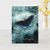 Nana Butterfly Birthday Card - Blauwe Vlinder Birt Kaart (Gele Bloem)