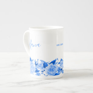 Nana China Blauwe Aquarel Bloemen Porselein Kop