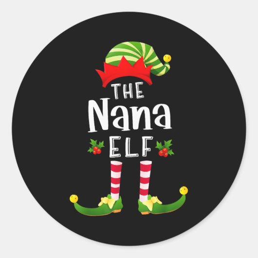 Nana Christmas Elf Matching Pajama X-mas Party  Ronde Sticker (Voorkant)