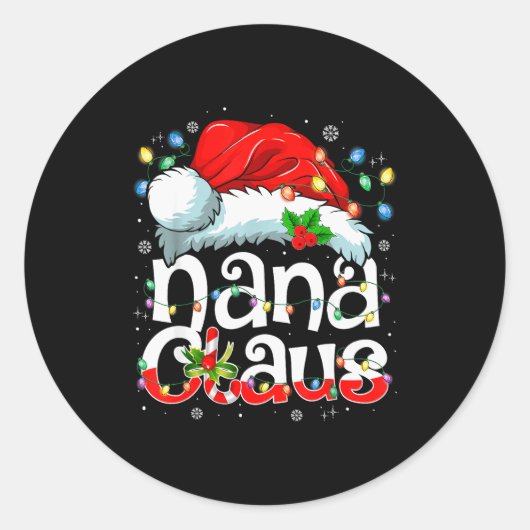 Nana Claus Shirt Christmas Lights Pajama Family Ma Ronde Sticker (Voorkant)