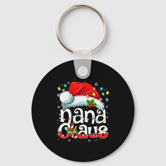 Nana Claus Shirt Christmas Lights Pajama Family Ma Sleutelhanger (Voorkant)