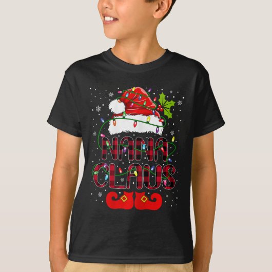 Nana Claus Vrolijk Kerstbuffel Plaid Santa Hat T-shirt (Voorkant)