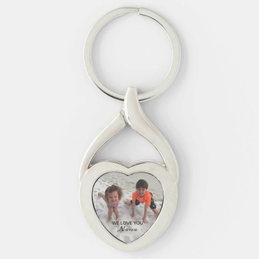 Nana Custom Grandchildren Foto Silver Heart Sleutelhanger (Voorkant)